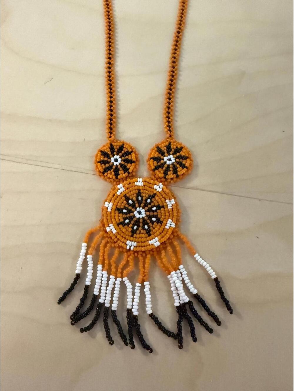 Vintage beaded Native American medallion Navajo necklace